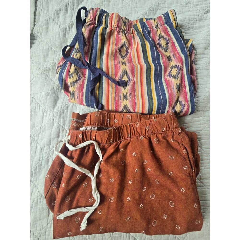 Lot of 2 Coldwater Creek XL Drawstring Pants Burnt Orange Boho/ multicolor Aztec